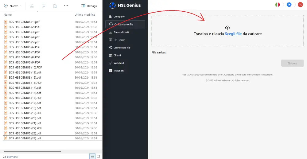 importazione scheda di sicurezza-hse genius-estrazione da pdf a Excel